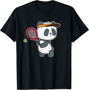 Tennis Playing Panda - Girls Tennis Animal T-Shirt - T-Shirt | Black