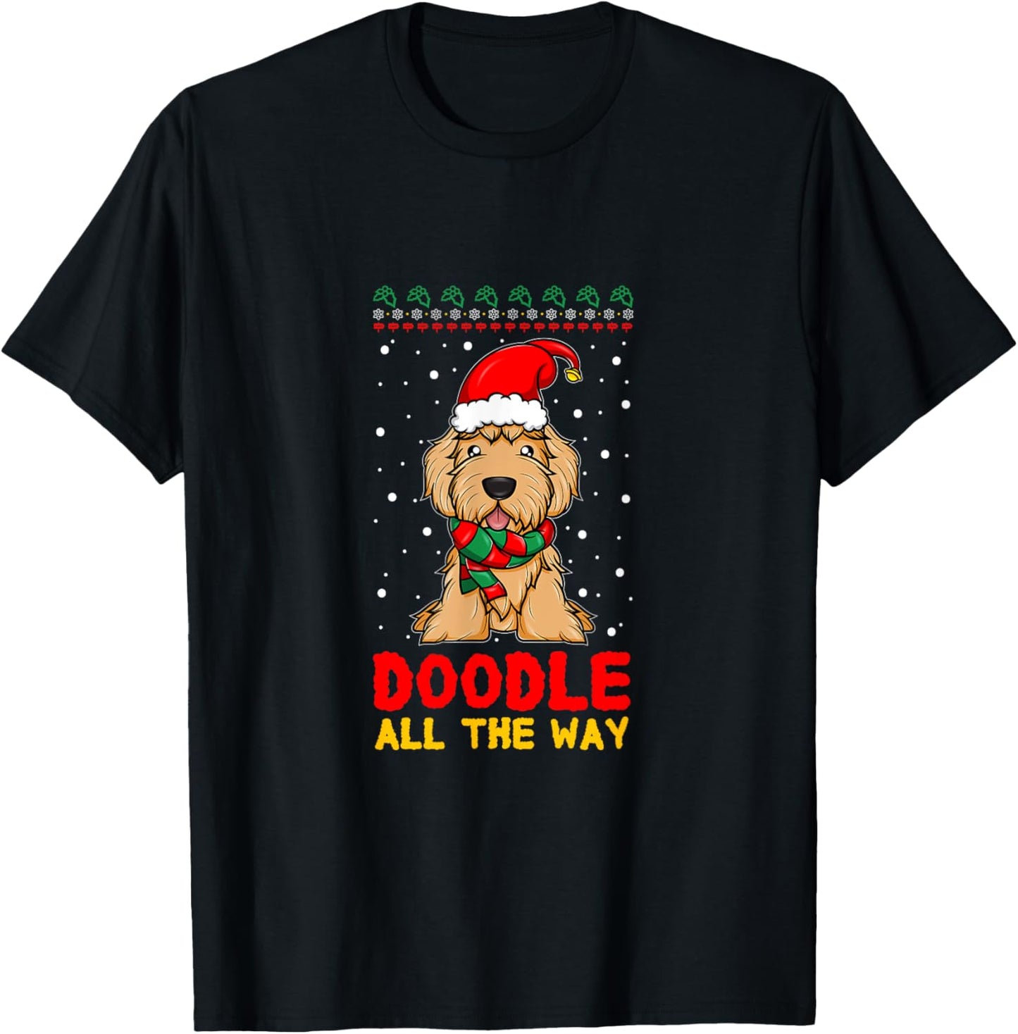 Doodle All The Way Funny Goldendoodle Santa Hat Christmas T-Shirt - T-Shirt | Black