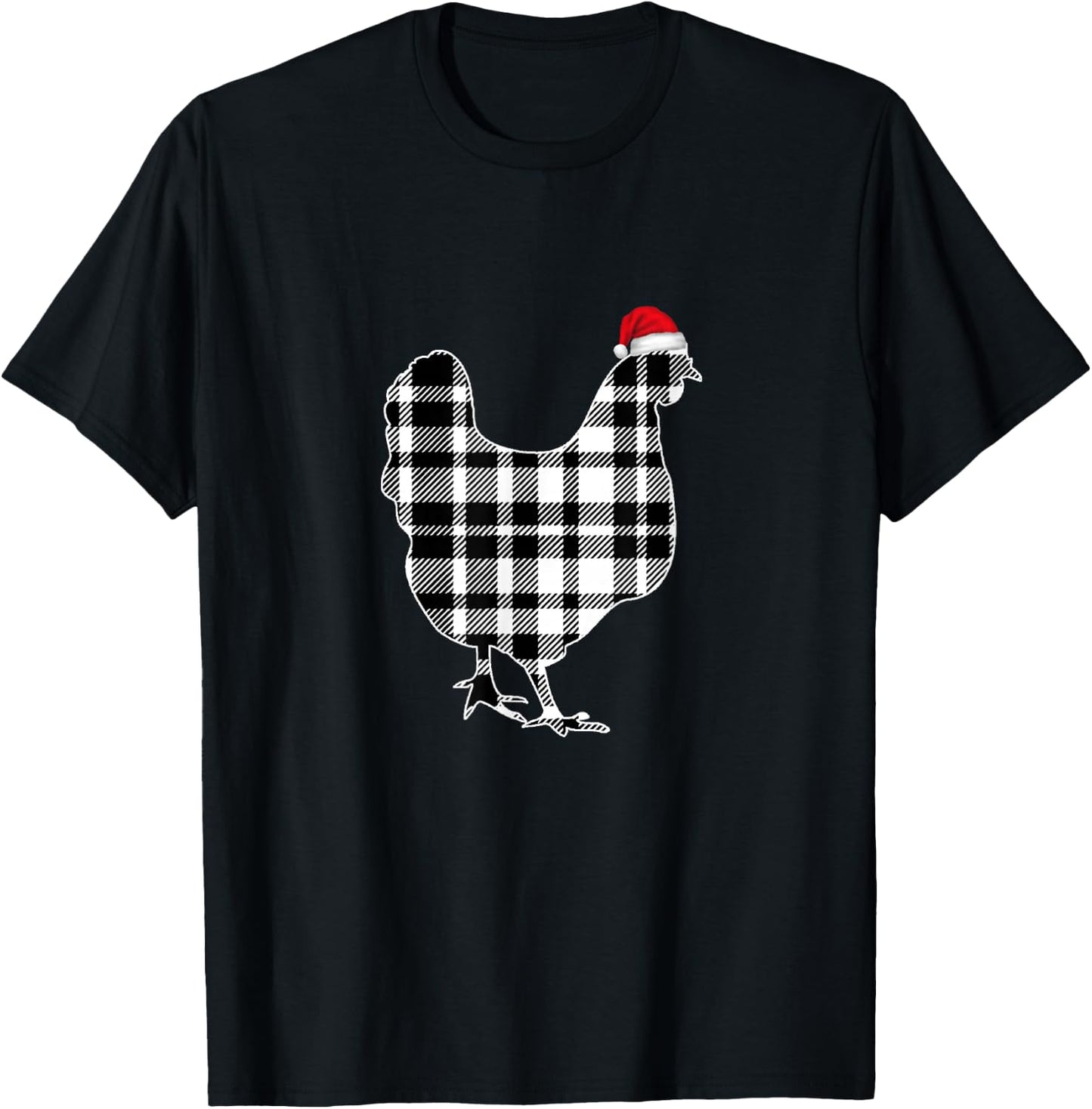 Chicken Christmas Shirt Black And White Buffalo Plaid Pajama T-Shirt - T-Shirt | Black