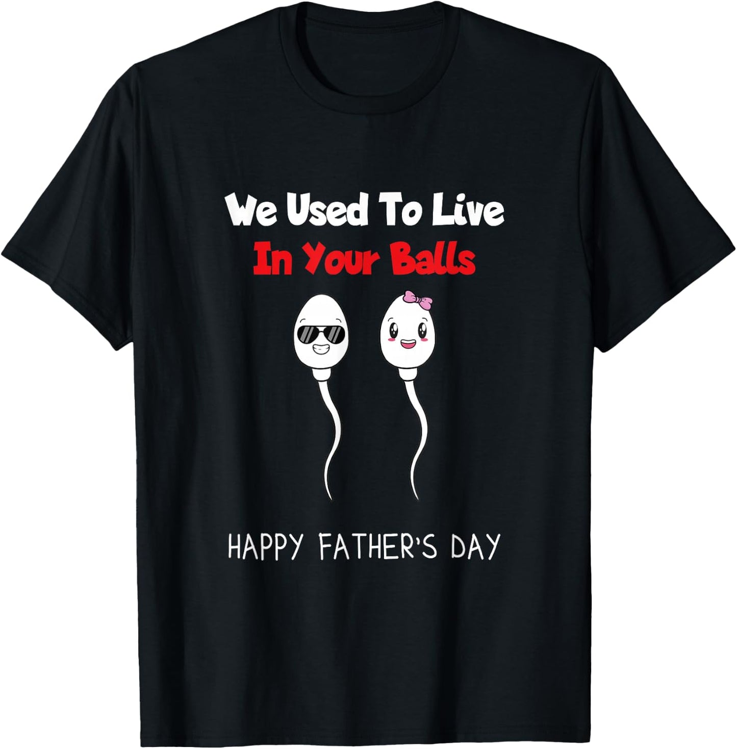 Funny Boy And Girl Fathers Day We Used To Live In Your Balls T-Shirt - T-Shirt | Black