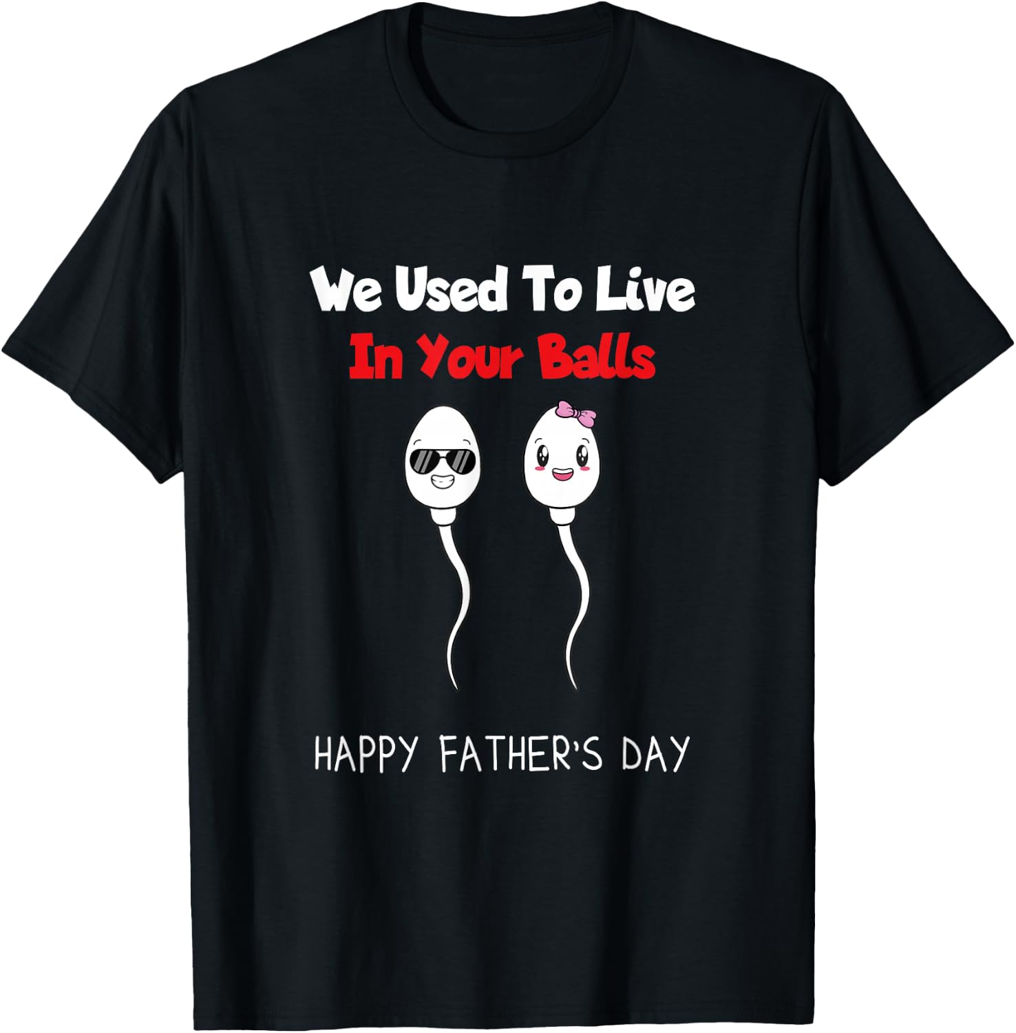 Funny Boy And Girl Fathers Day We Used To Live In Your Balls T-Shirt - T-Shirt | Black