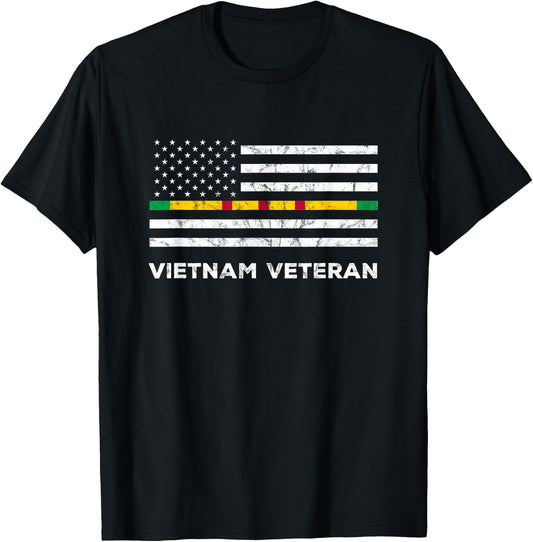 Vietnam Veteran Thin Line American Flag Pride Men T-Shirt - T-Shirt | Black