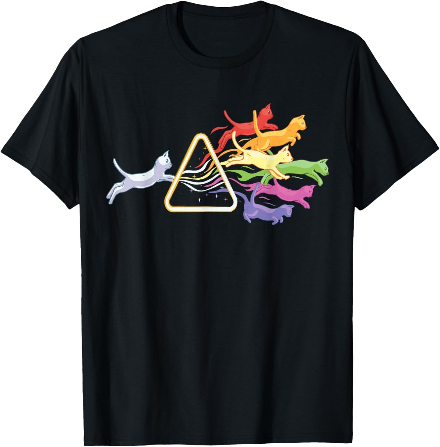 Cat Prism Rainbow Light Funny Physics Science T-Shirt - T-Shirt | Black