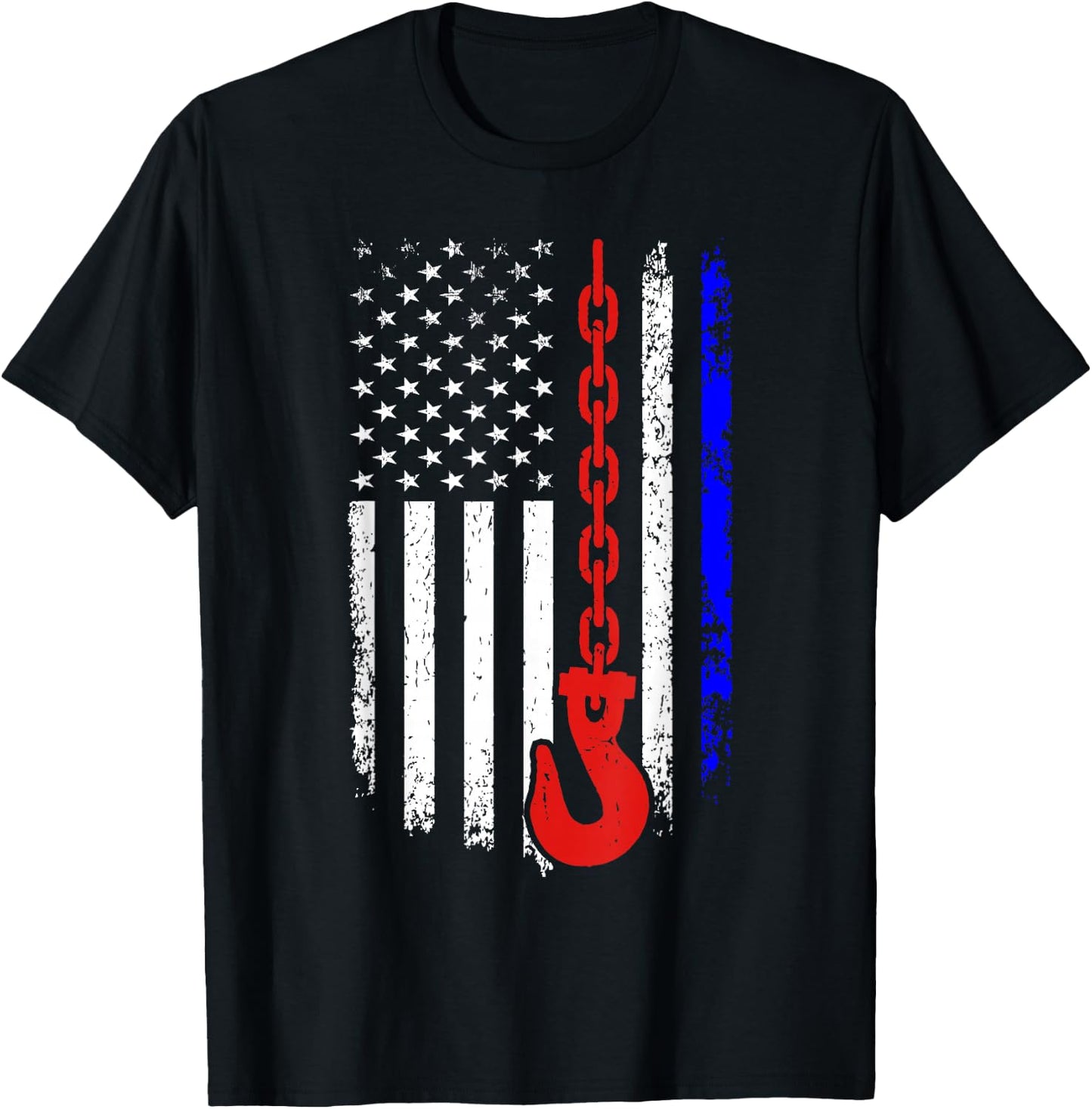 Tow Truck Driver American Flag 4th of July Patriotic USA T-Shirt - T-Shirt | Black