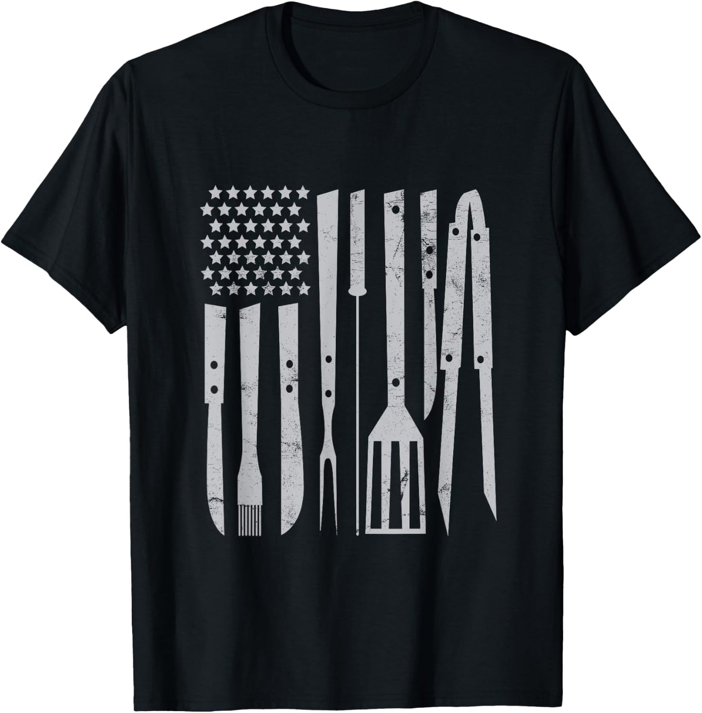 American Flag Utensil Bbq Tools Griller Pitmaster Barbecuing Men T-Shirt - T-Shirt | Black