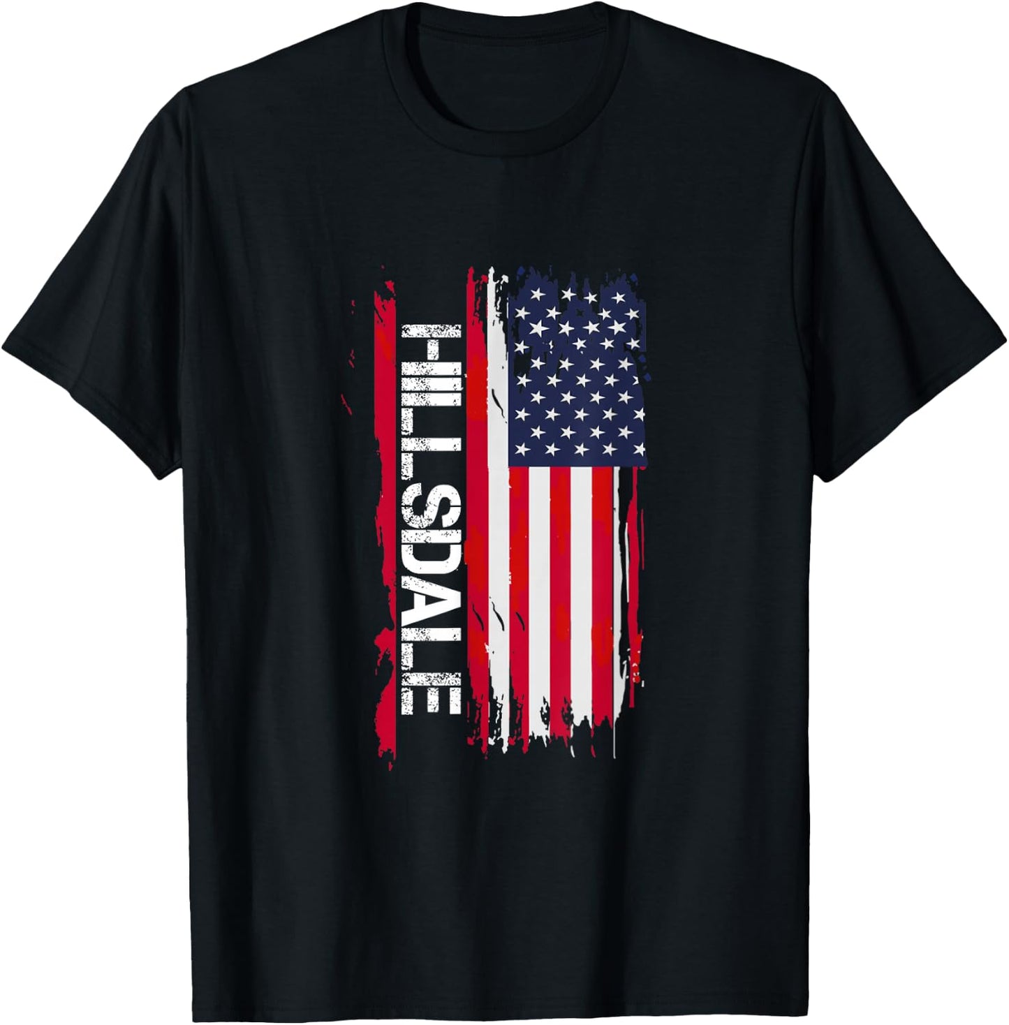 Hillsdale City USA Flag Black Modern Lightweight Cotton 60% Polyester 40% Adult Men's Small Short Sleeve T-Shirt - T-Shirt | Black
