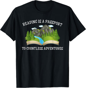 Reading is a pass for countless adventures, book lovers T-Shirt - T-Shirt | Black