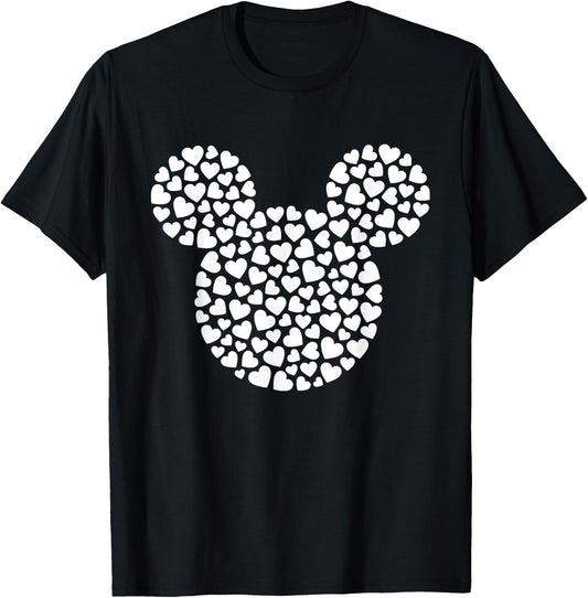 Disney Mickey Mouse Icon Filled with Hearts Small T-Shirt - T-Shirt | Black