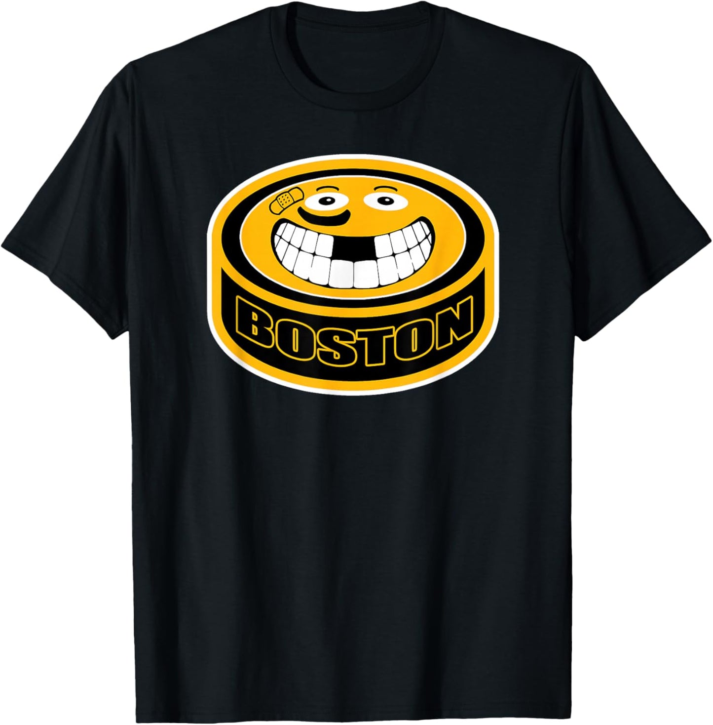 Hockey Boston Mass. Funny Kid Adult Puck Smile Face Gift T-Shirt - T-Shirt | Black