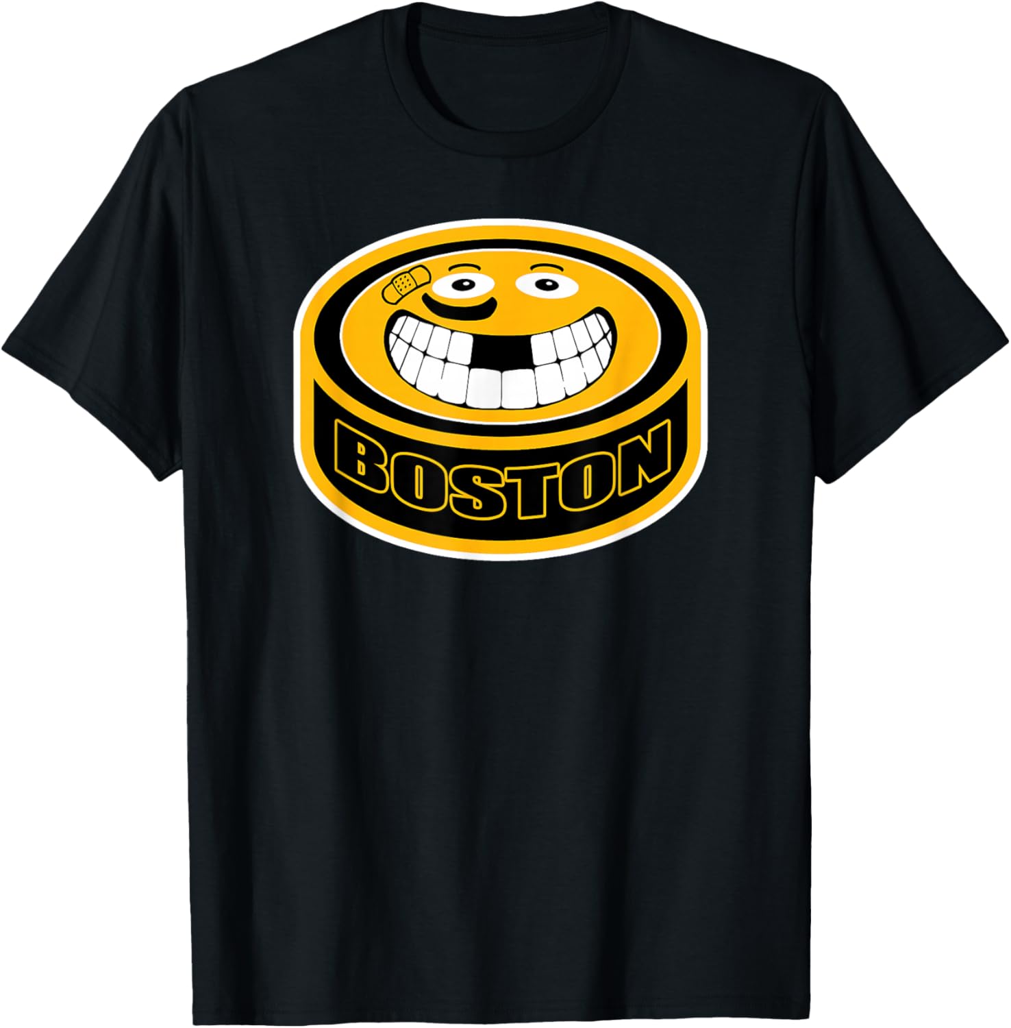 Hockey Boston Mass. Funny Kid Adult Puck Smile Face Gift T-Shirt - T-Shirt | Black
