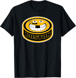 Hockey Boston Mass. Funny Kid Adult Puck Smile Face Gift T-Shirt - T-Shirt | Black
