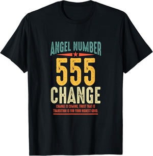 Angel Number 555 Change Retro Vintage Numerology Spiritual T-Shirt - T-Shirt | Black