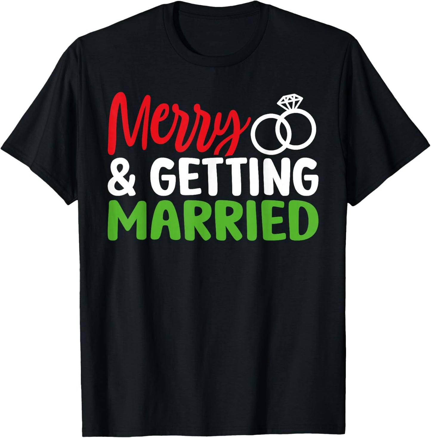 Merry and Getting Married Couples Christmas Pjs Pajamas T-Shirt - T-Shirt | Black