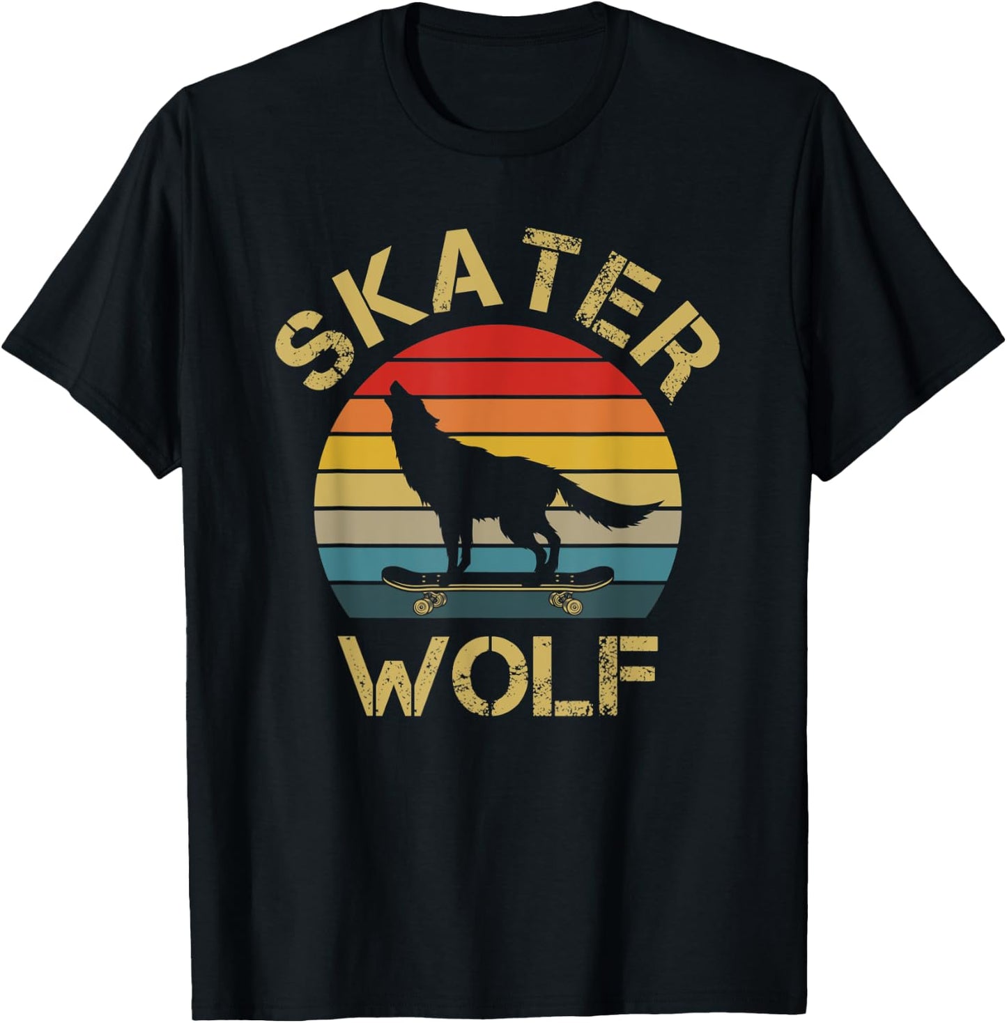 I Like Wolf Skateboard Skater Wolf Skating Wolves Lover Cute T-Shirt - T-Shirt | Black