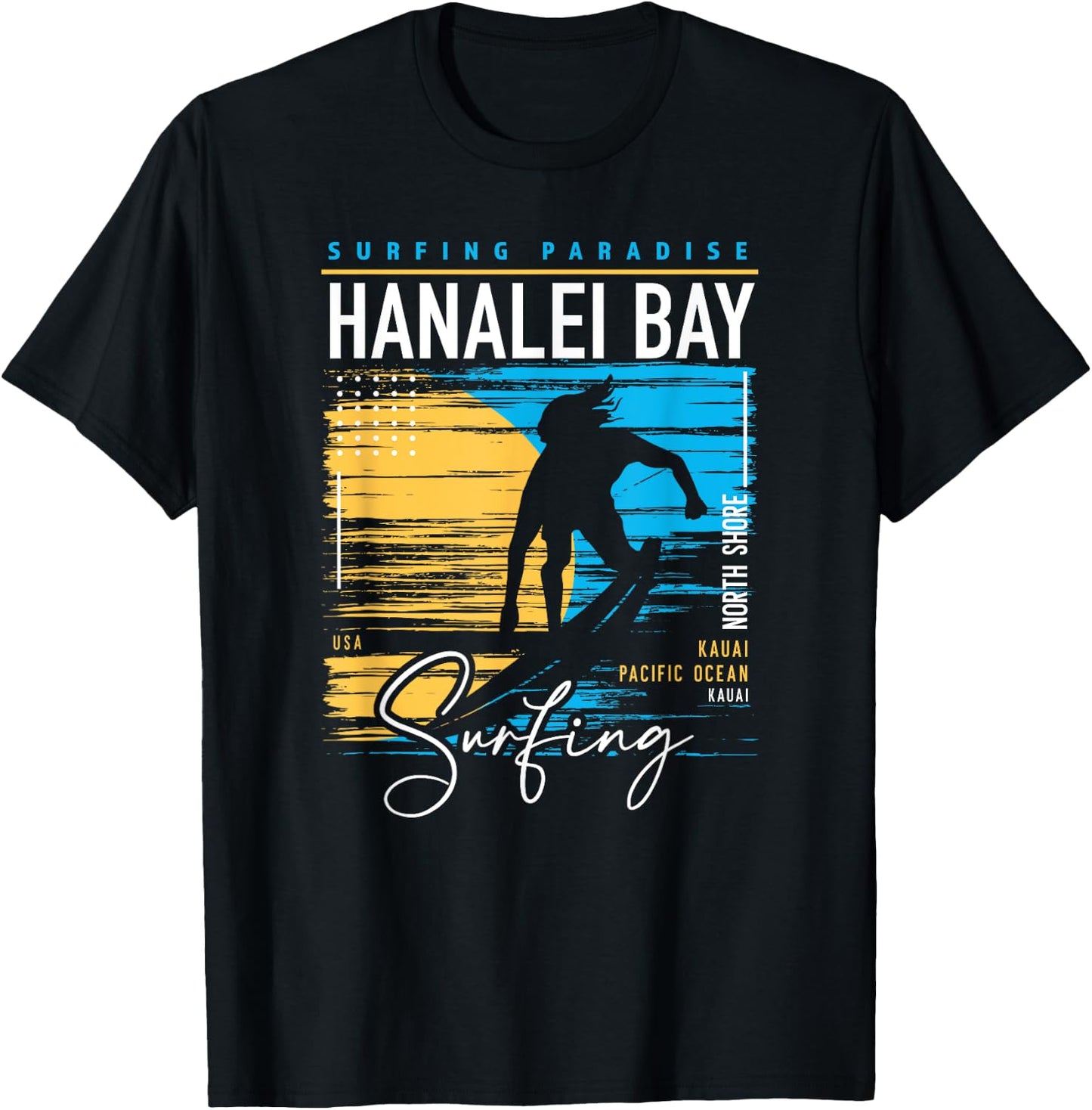 Retro Hanalei Bay Kauai North Shore Surfing Surf Hawaii T-Shirt - T-Shirt | Black