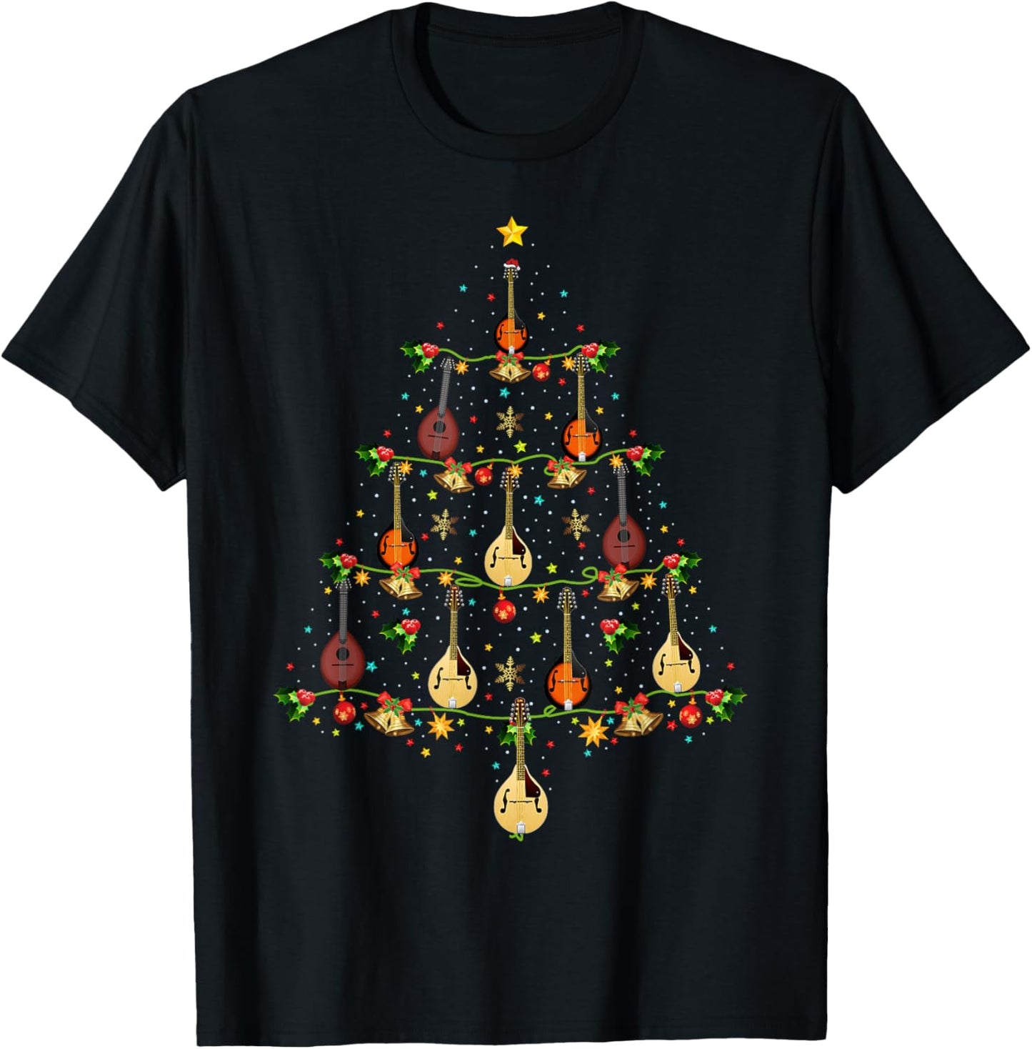 Mandolin Music Lover Xmas Gift Mandolin Christmas Tree T-Shirt - T-Shirt | Black
