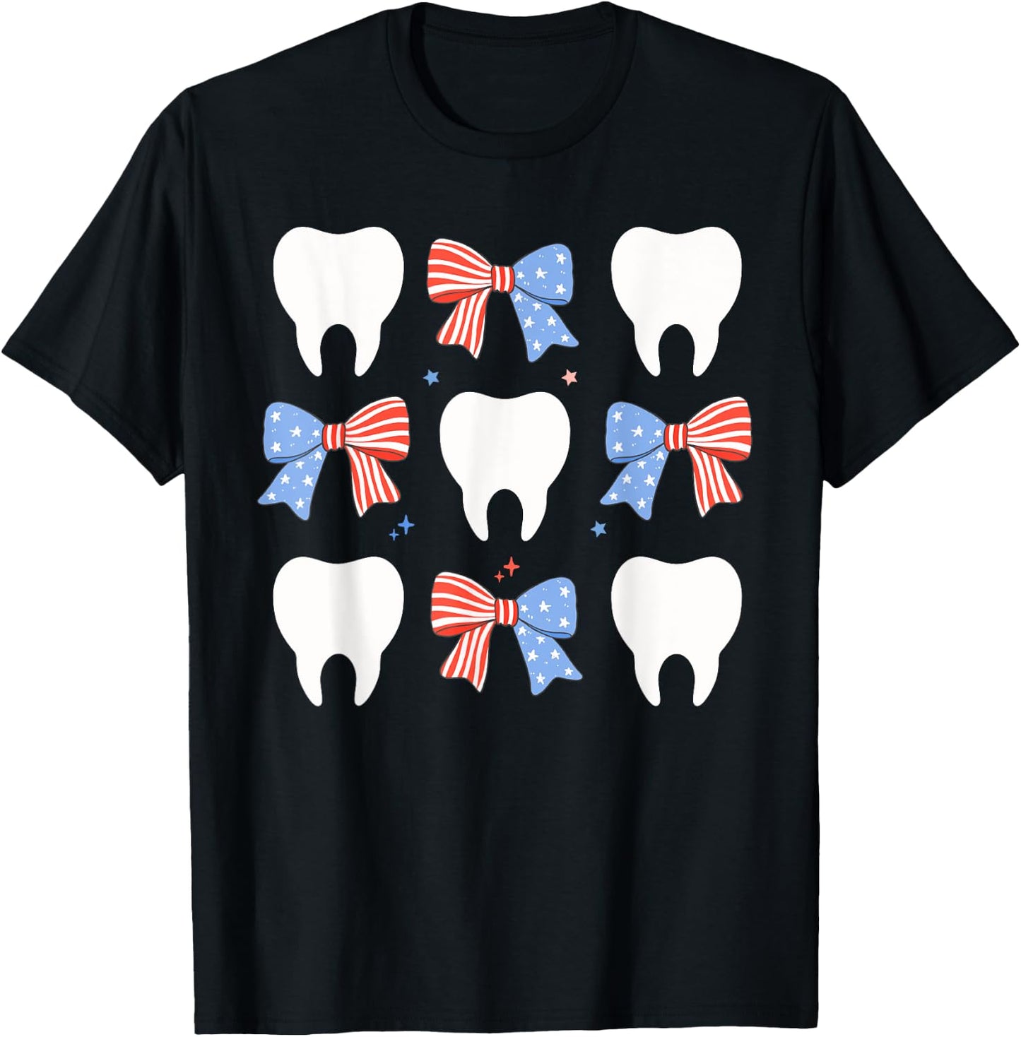 Coquette Bows Teeth Dentist Funny 4th Of July Patriotic T-Shirt - T-Shirt | Black
