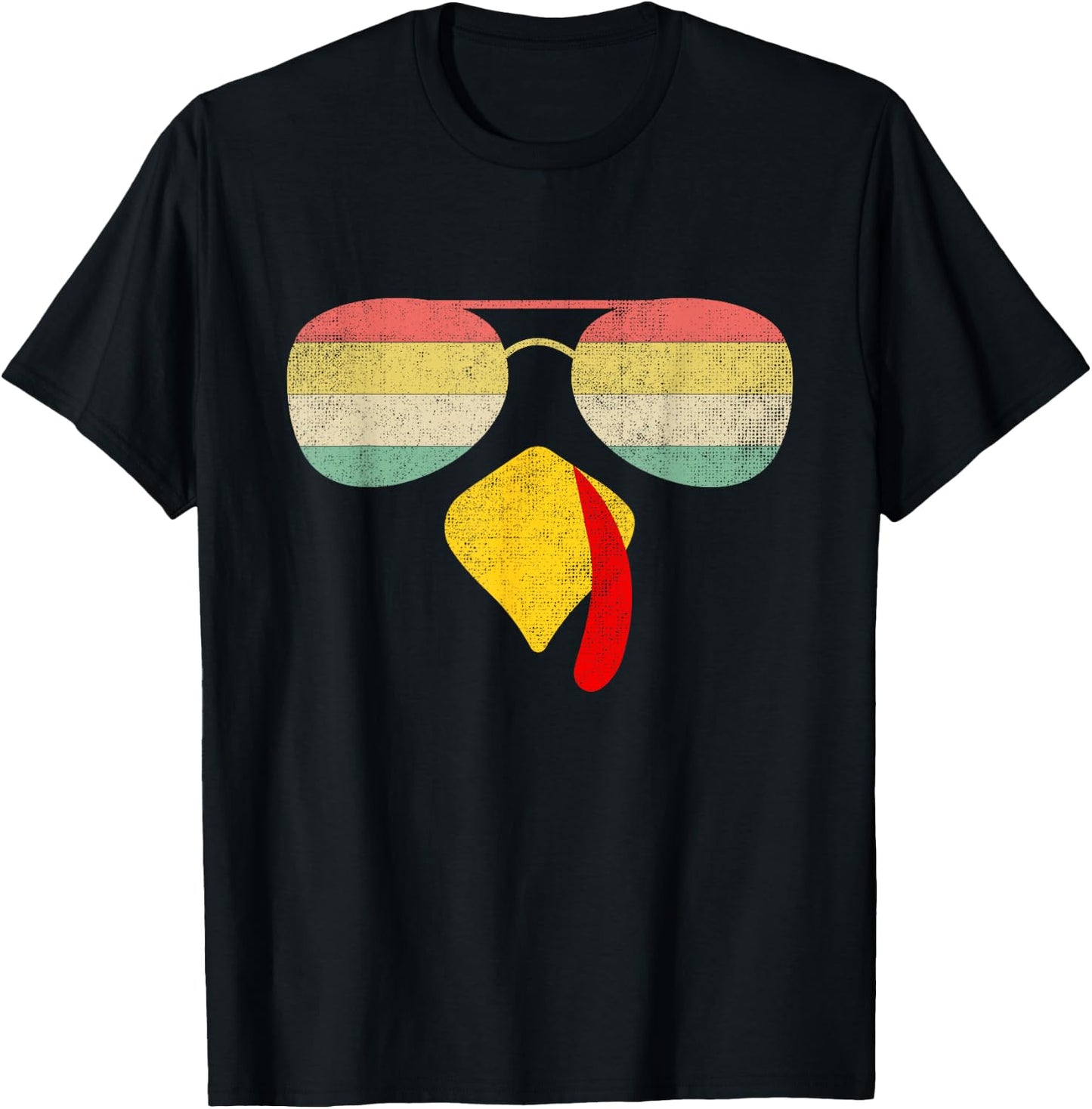 Vintage Turkey Face Thanksgiving With Sunglasses Boys Girls T-Shirt - T-Shirt | Black