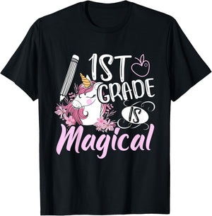 1st Grade Is Magical Unicorn Girls Back To School T-Shirt - T-Shirt | Black