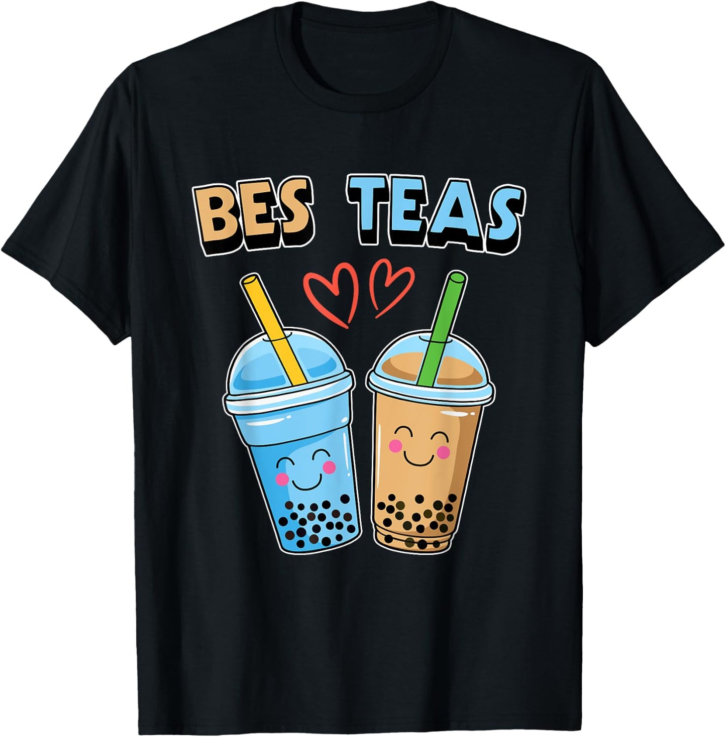 Boba Bubble Tea Bes Teas Kawaii Cute Bestie Blue and Brown T-Shirt - T-Shirt | Black