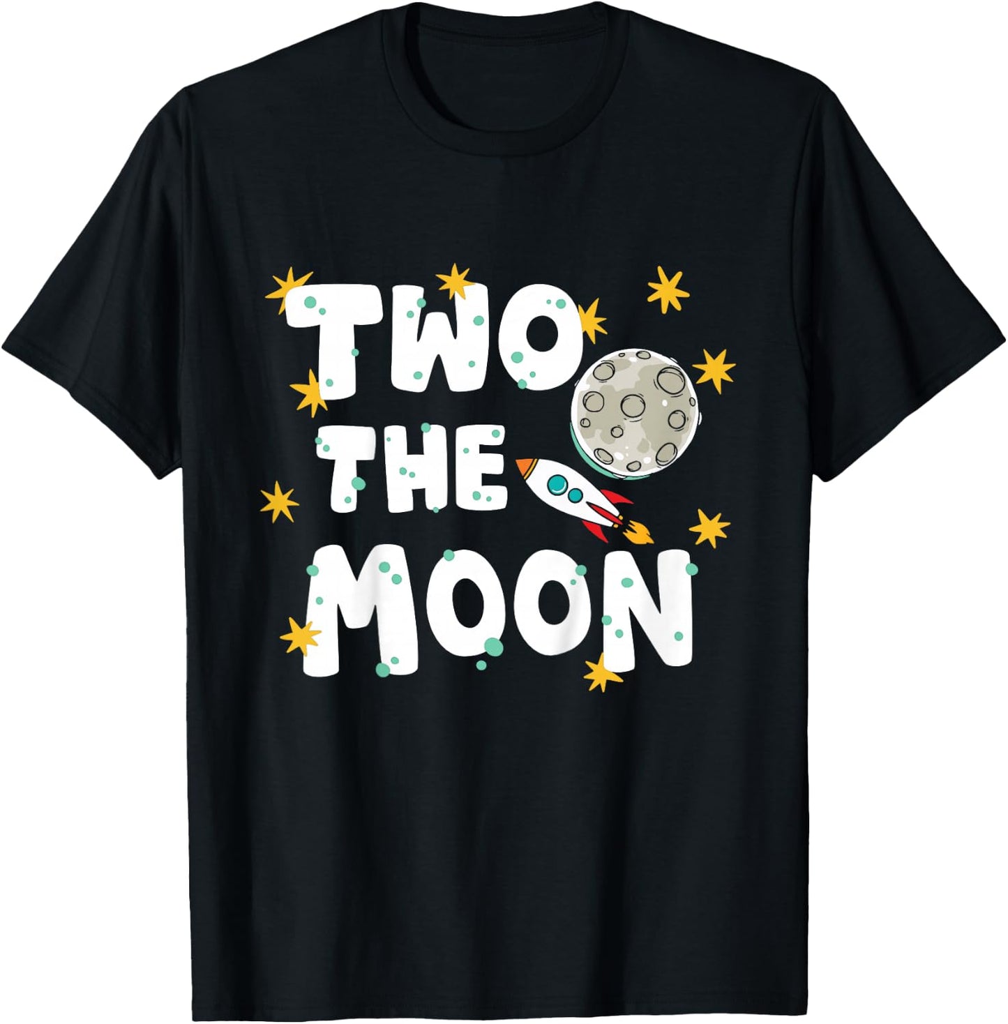 Kids Two The Moon 2 Year Old Birthday Boy Space Astronaut Bday T-Shirt - T-Shirt | Black