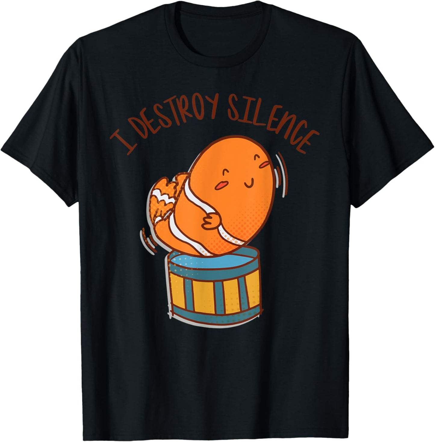I Destroy Silence Rockstar Fish Playing Drums Musical Sea T-Shirt - T-Shirt | Black