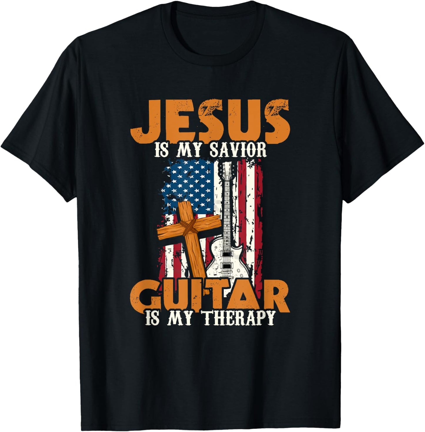 Jesus Is My Savior Guitar Is My Therapy Guitarist T-Shirt - T-Shirt | Black