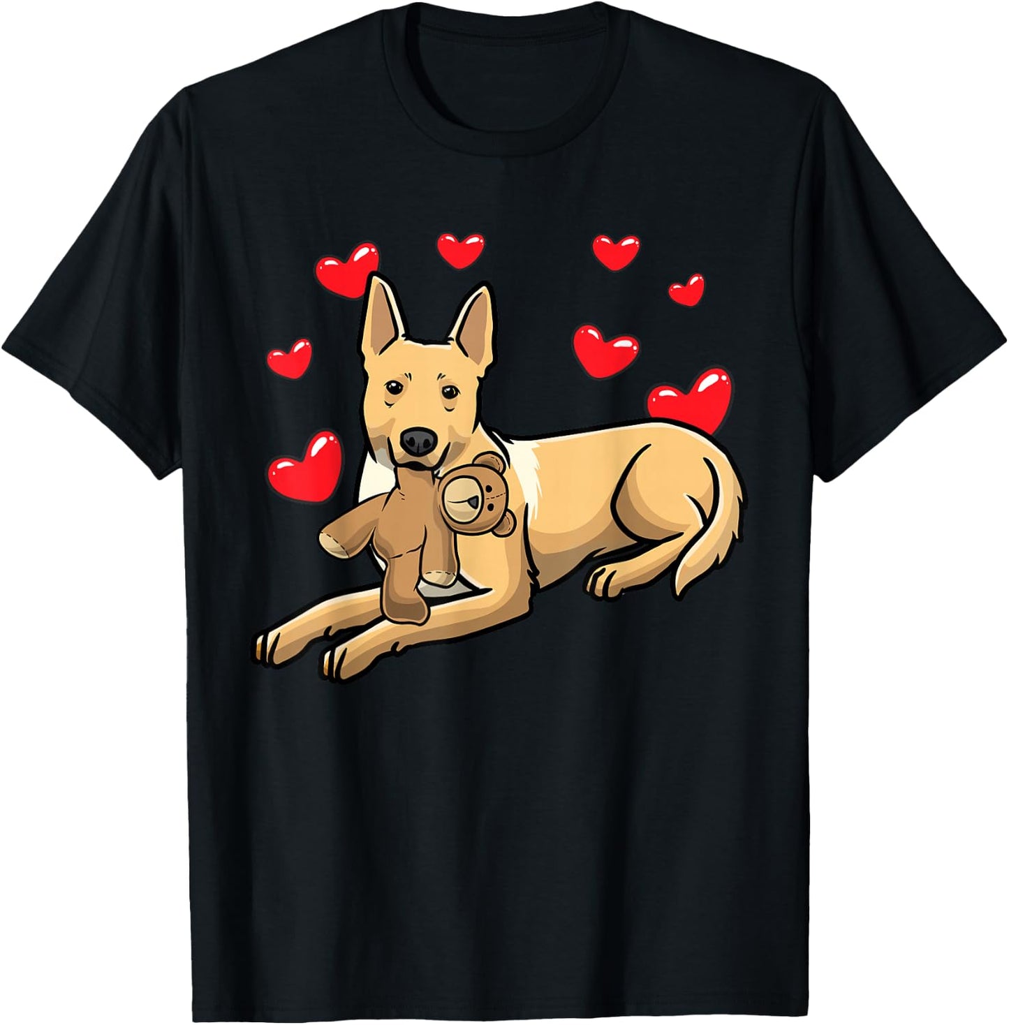 Carolina Dog Dog With Stuffed Animal And Hearts T-Shirt - T-Shirt | Black