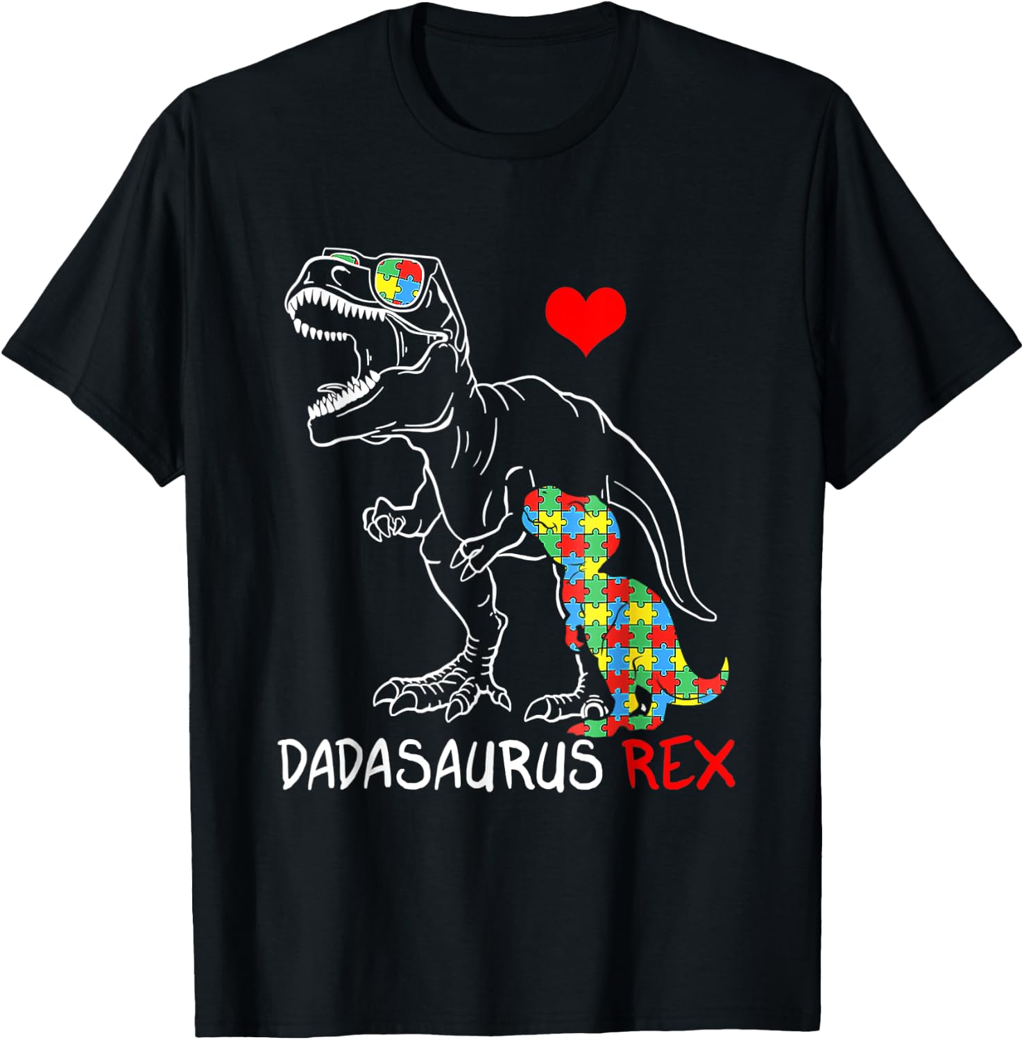 Dadasaurus Rex Autism Awareness Proud Dad Father's Day T-Shirt - T-Shirt | Black
