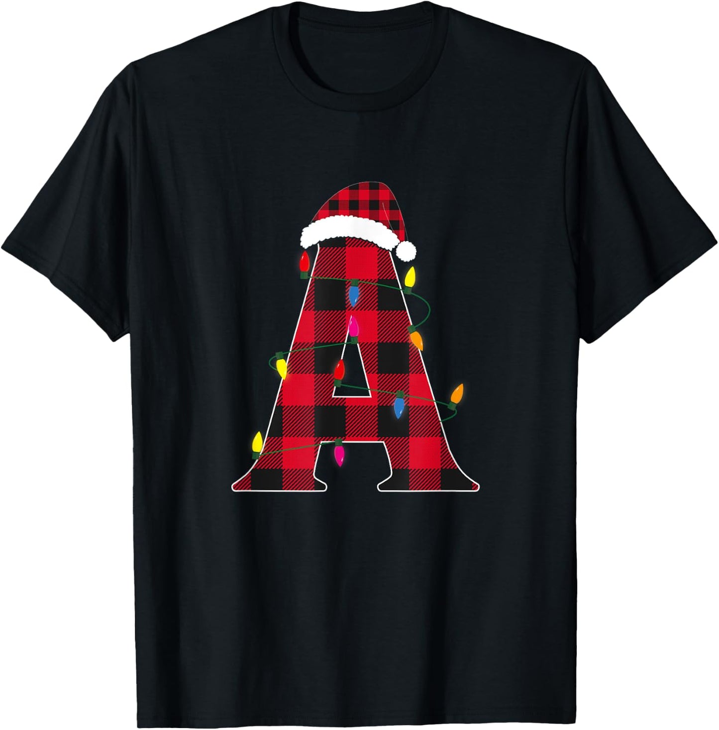 Awesome Letter A Initial Name Buffalo Plaid Christmas T-Shirt - T-Shirt | Black