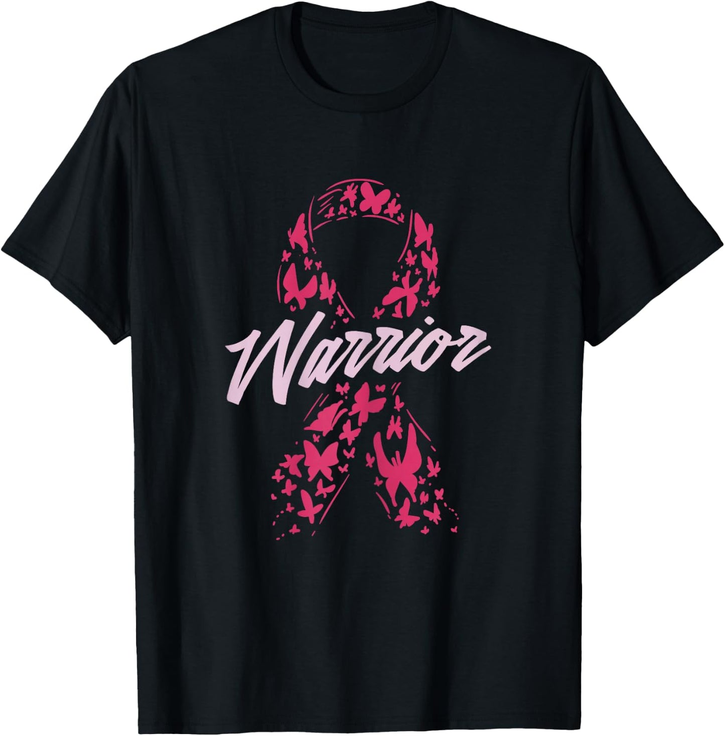 Warrior Butterfly Pink Ribbon Breast Cancer Awareness Gift T-Shirt - T-Shirt | Black