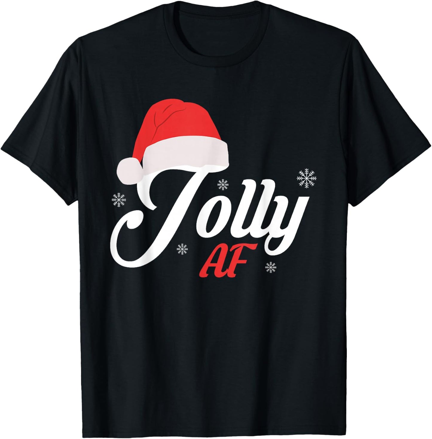 Jolly Santa Hat Snowflakes Merry Christmas T-Shirt - T-Shirt | Black