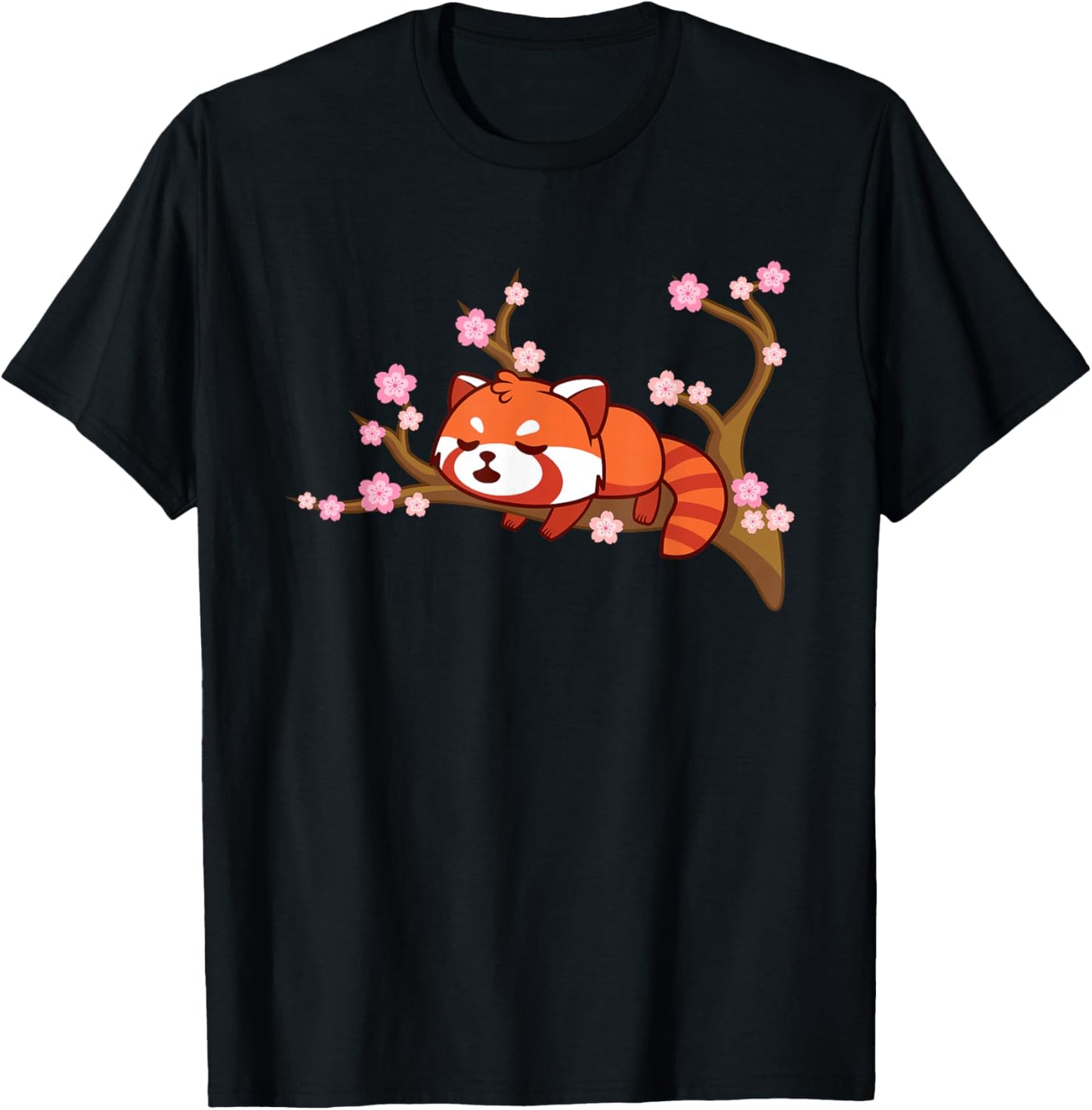 Funny Red Panda Kawaii Japanese Cherry Blossom Flower Gifts Small T-Shirt - T-Shirt | Black