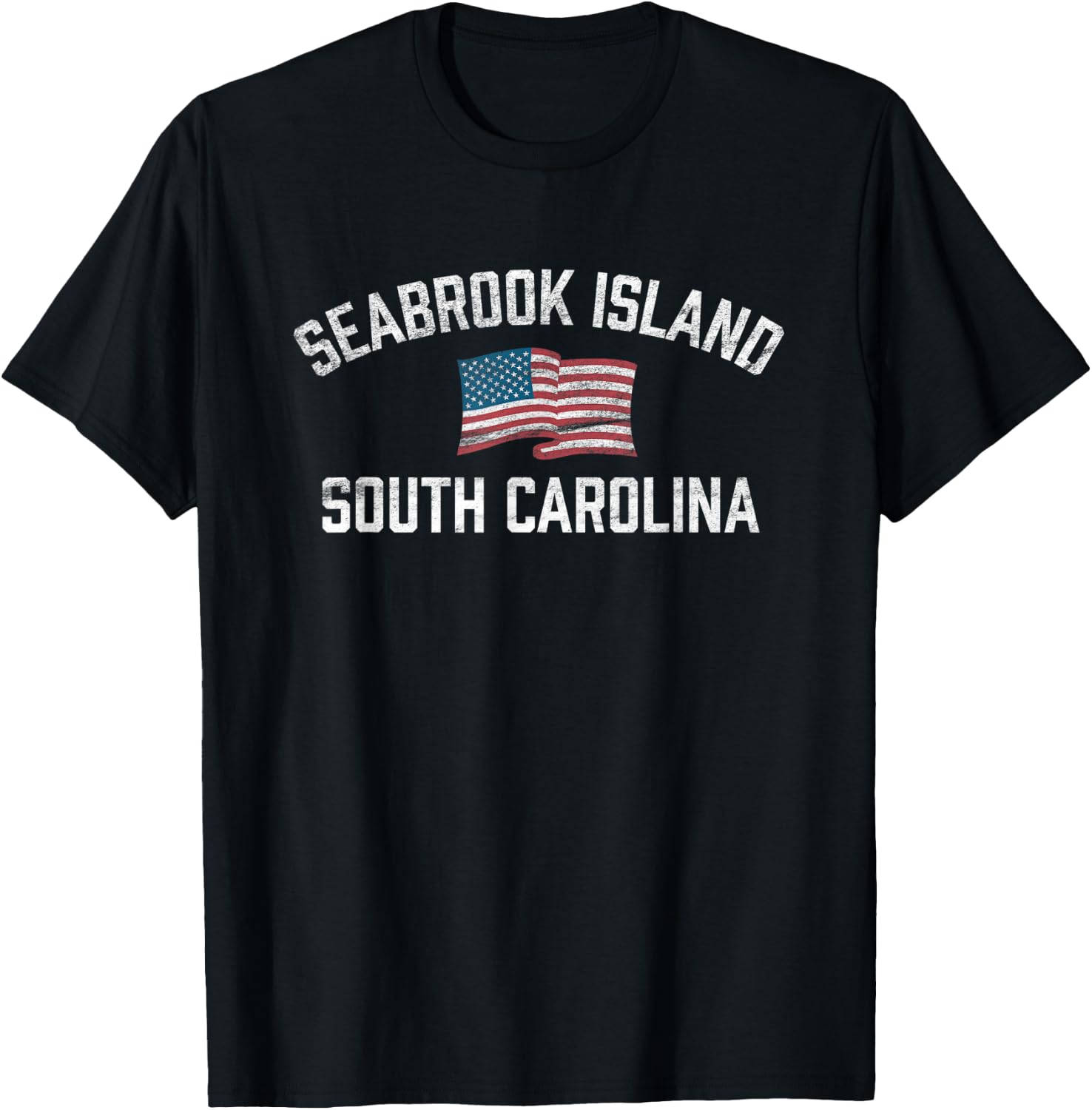 Seabrook Island South Carolina USA Flag White Vintage Women Kids Men T-Shirt - T-Shirt | Black