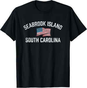Seabrook Island South Carolina USA Flag White Vintage Women Kids Men T-Shirt - T-Shirt | Black