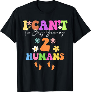 Groovy I Can't I'm Busy Growing Twins Pregnancy Mother's Day T-Shirt - T-Shirt | Black