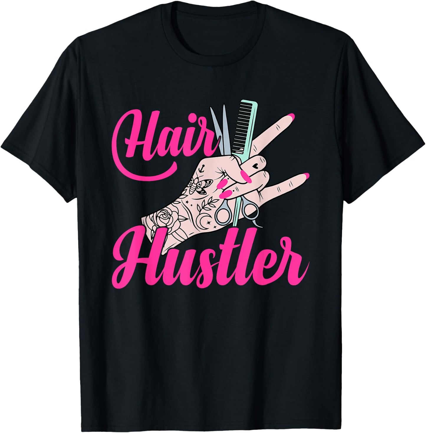 Hair Boss Hairstylist Hairdresser Scissors Hand Hair Hustler T-Shirt - T-Shirt | Black