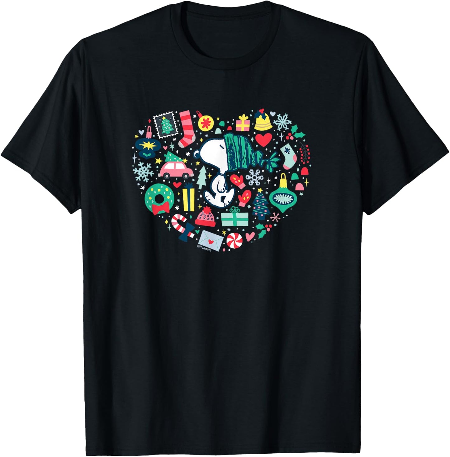 Peanuts - Snoopy Holiday Icons Heart T-Shirt - T-Shirt | Black