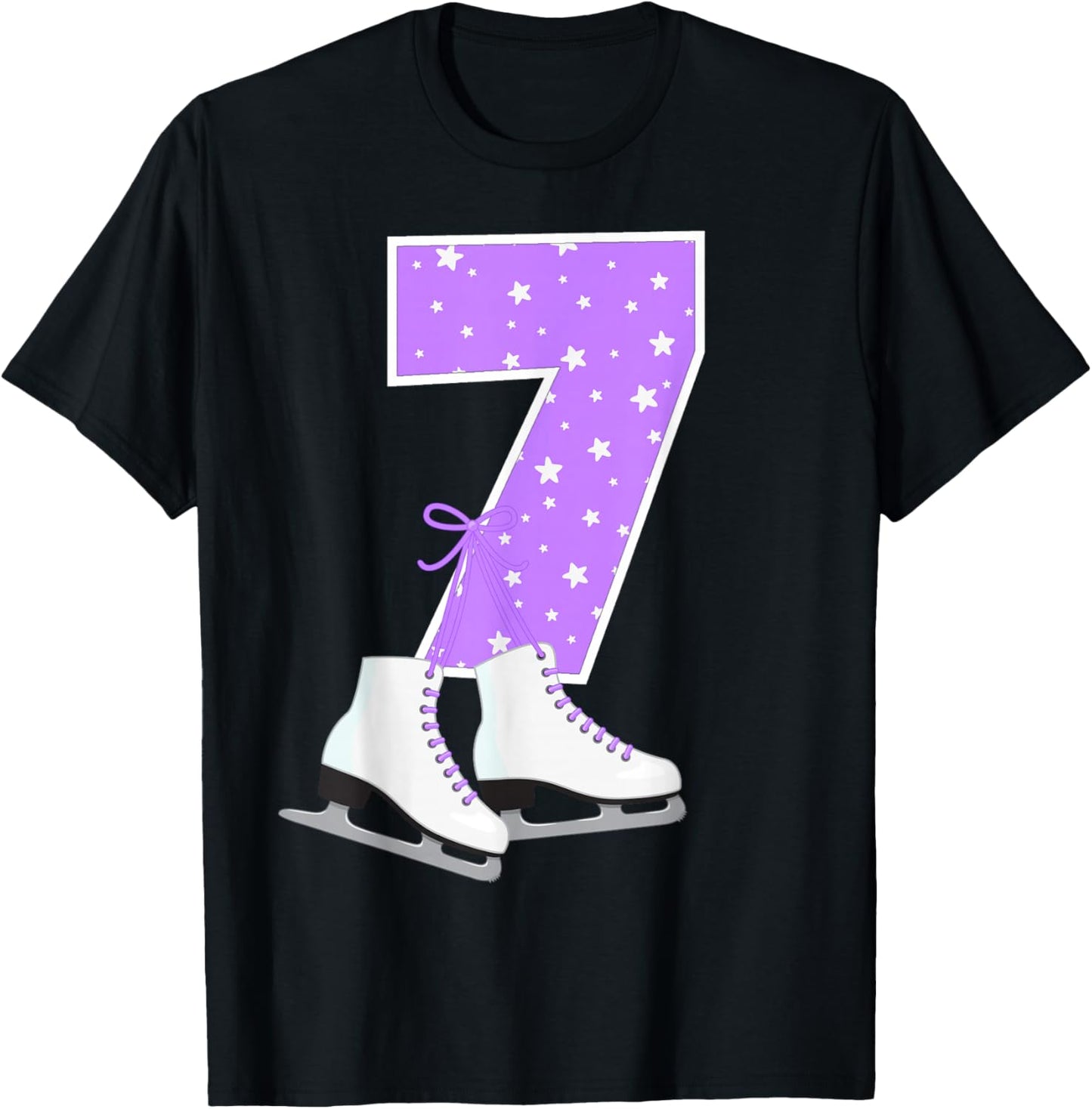Kids Ice Skating 7 Years I'm 7 Birthday Girl Ice Skate Party T-Shirt - T-Shirt | Black