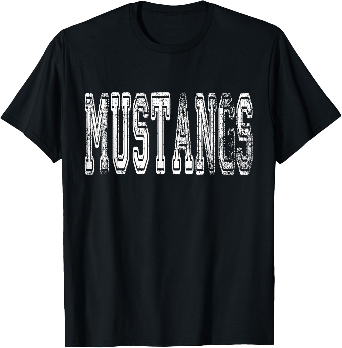 Mustangs Mascot Distressed Vintage School Sports Name Fans T-Shirt - T-Shirt | Black