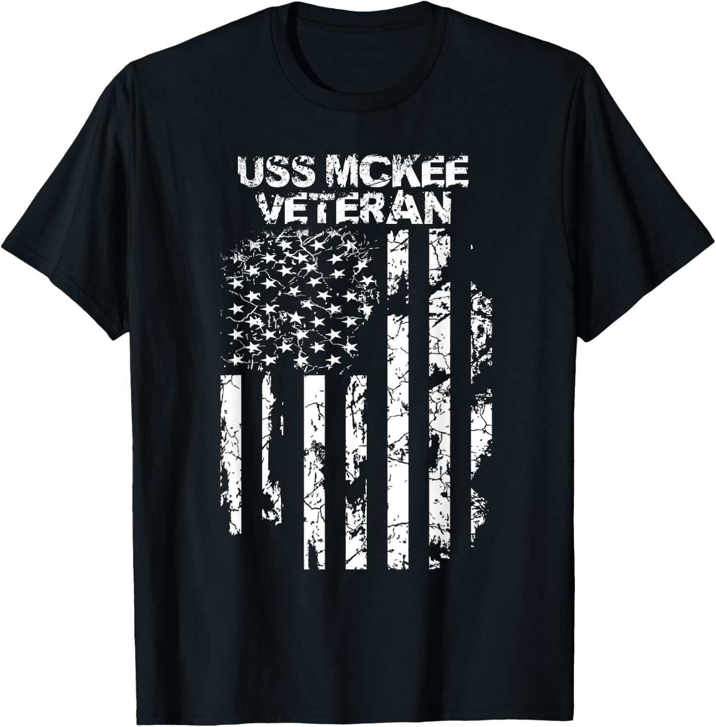 USS McKee Military Veteran Distressed USA Flag Women Men T-Shirt - T-Shirt | Black
