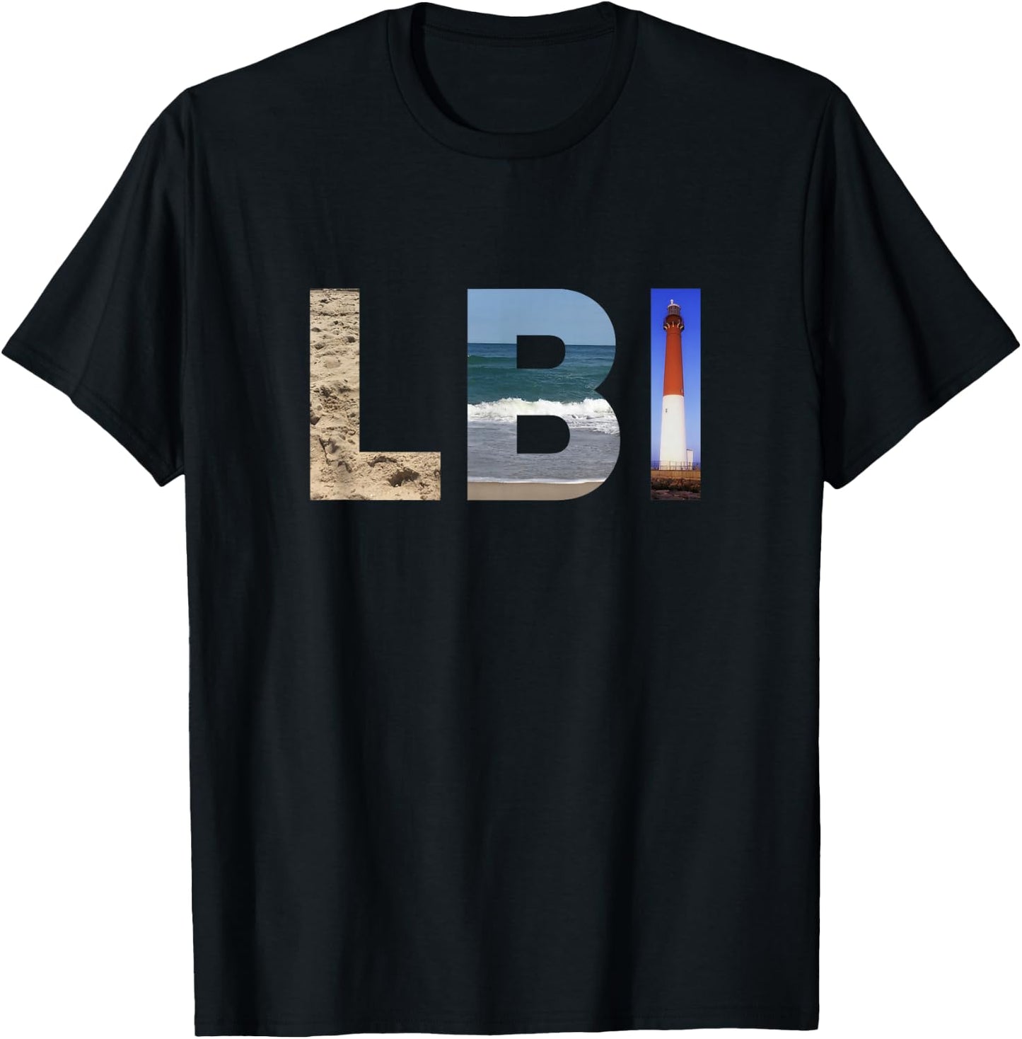 LBI: Long Beach Island, NJ Photo Beach, Ocean, Lighthouse T-Shirt - T-Shirt | Black
