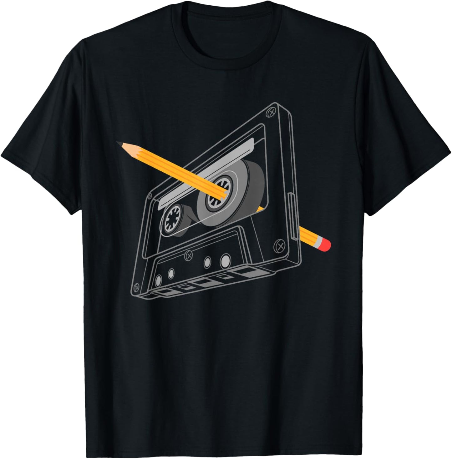 Vintage Rewind Funny 80s 90s Cassette Pencil Gift Men Women T-Shirt - T-Shirt | Black