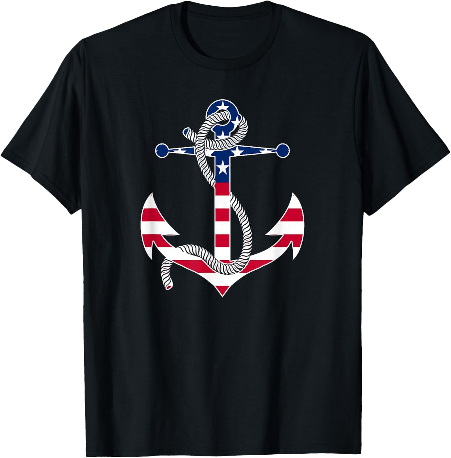 American Flag Patriotic Anchor - Memorial Day 4th of July T-Shirt - T-Shirt | Black