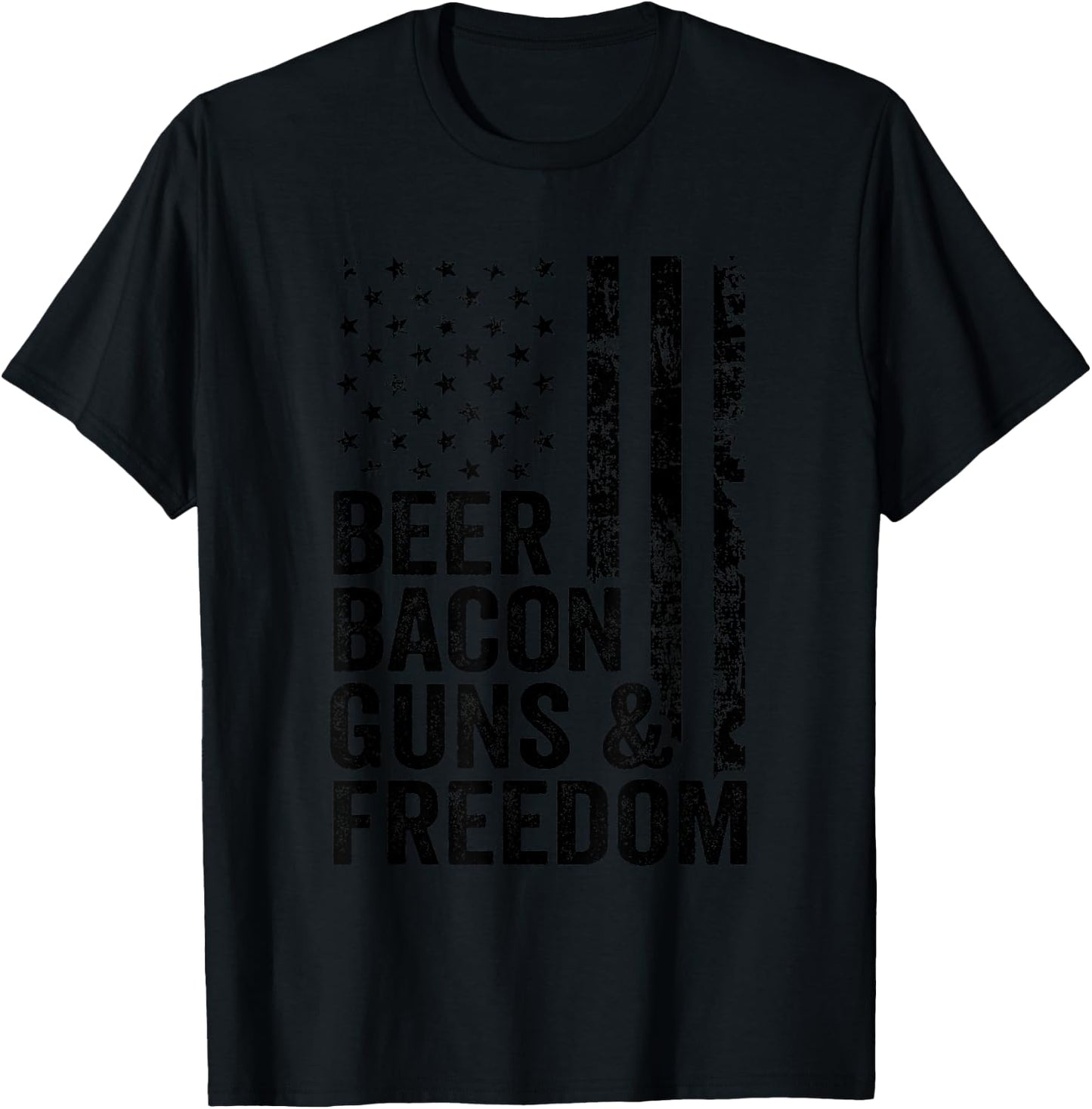 Beer Bacon Guns & Freedom / USA BBQ American Flag Drinking T-Shirt - T-Shirt | Black