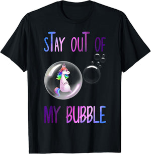 Funny Unicorn Rainbow Stay Out Of My Bubble T-Shirt - T-Shirt | Black