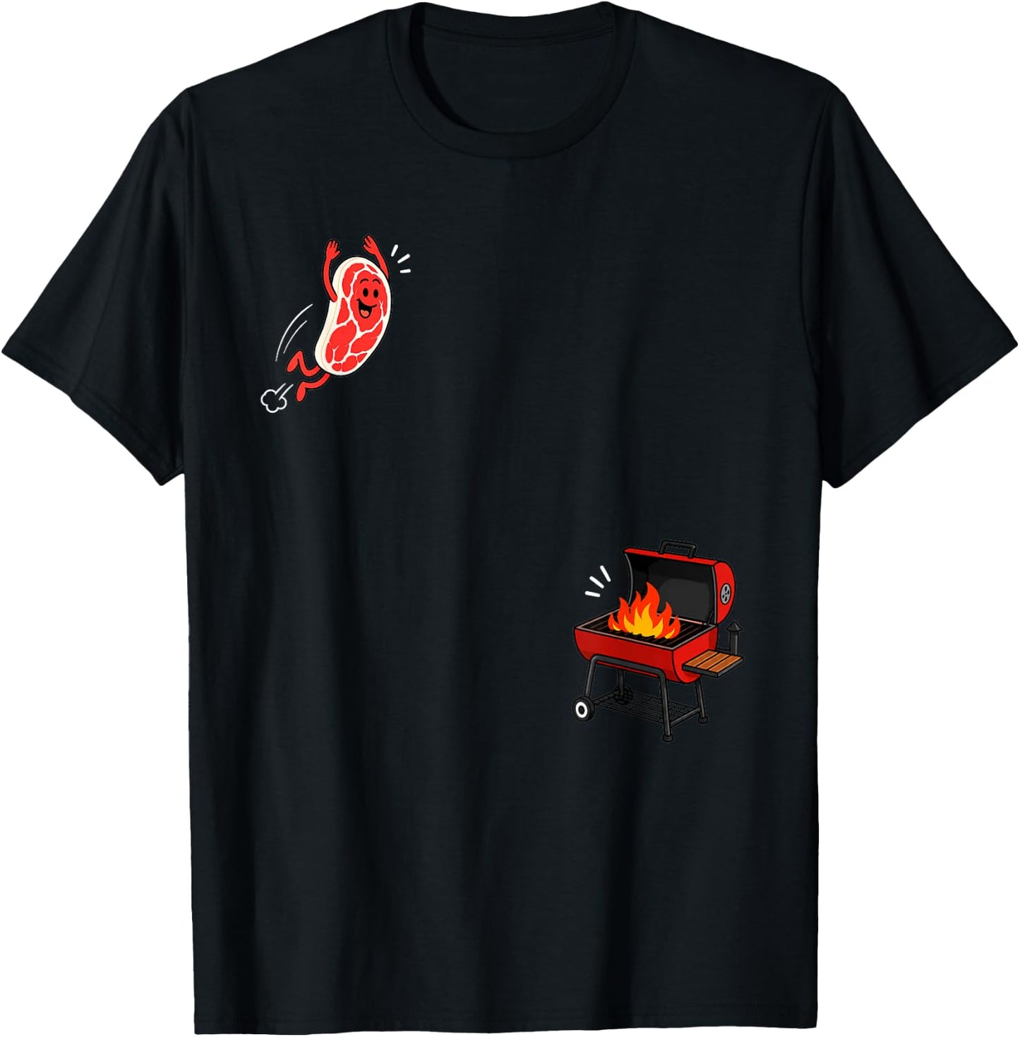 Steak Dive Funny Flying Steak BBQ Grilling Cartoon Humor Art T-Shirt - T-Shirt | Black