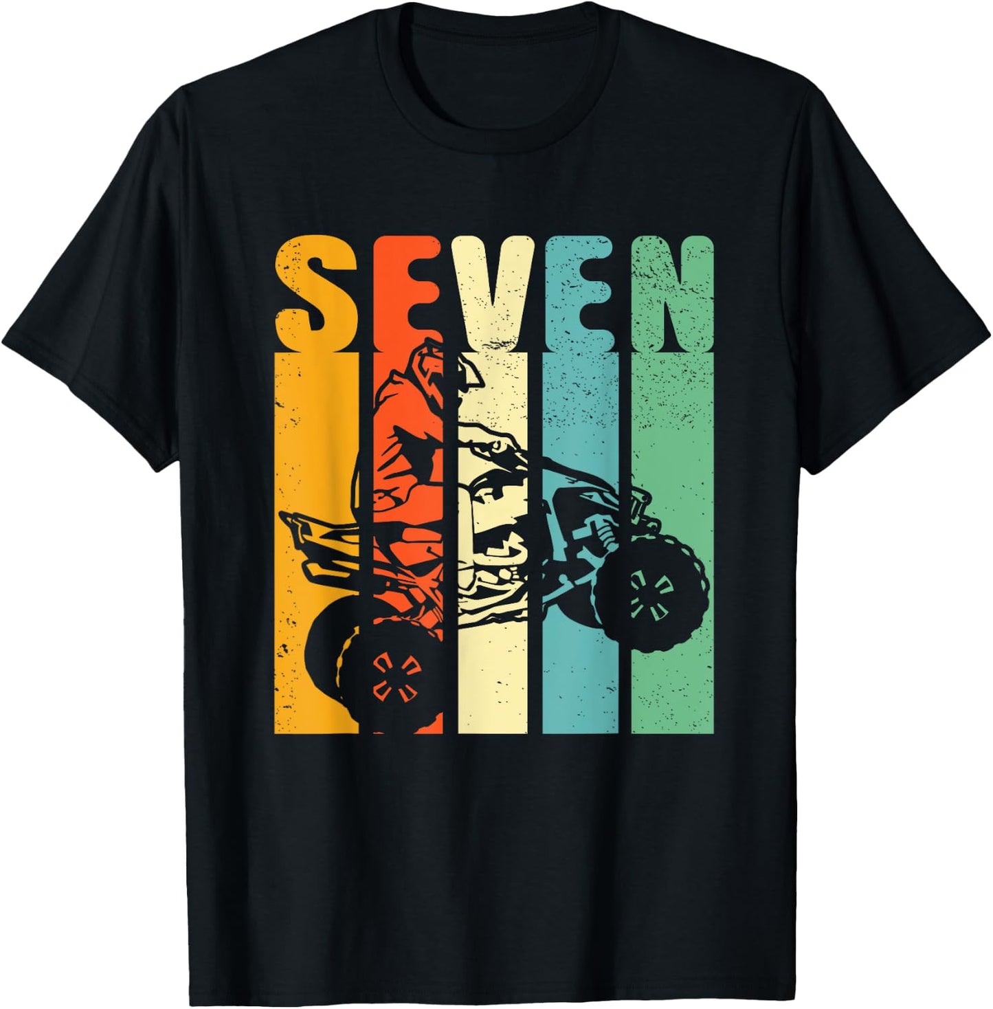 7th Birthday ATV Off Road Four Wheeler Quad Bike Mud Racing T-Shirt - T-Shirt | Black
