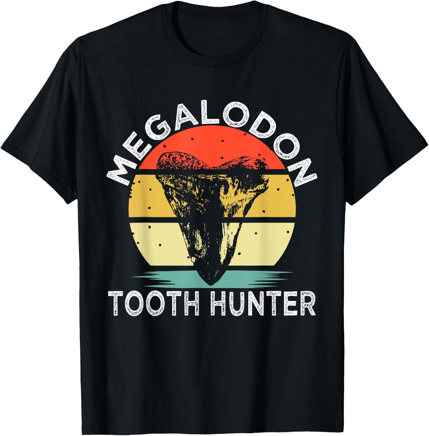 Megalodon Tooth Hunter Retro Shark Fossil Tooth Collector T-Shirt - T-Shirt | Black