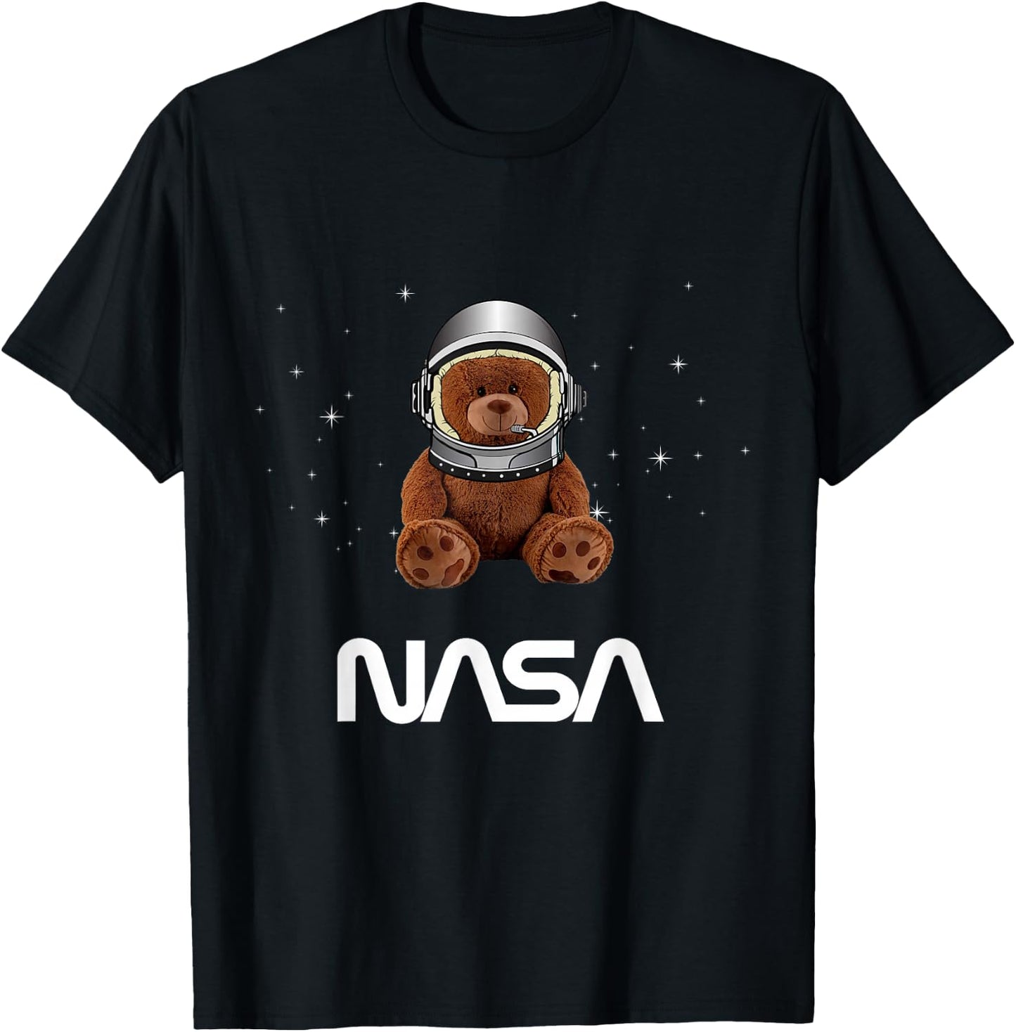NASA Astronaut Teddy Bear Cute Helmet Worm Logo T-Shirt - T-Shirt | Black